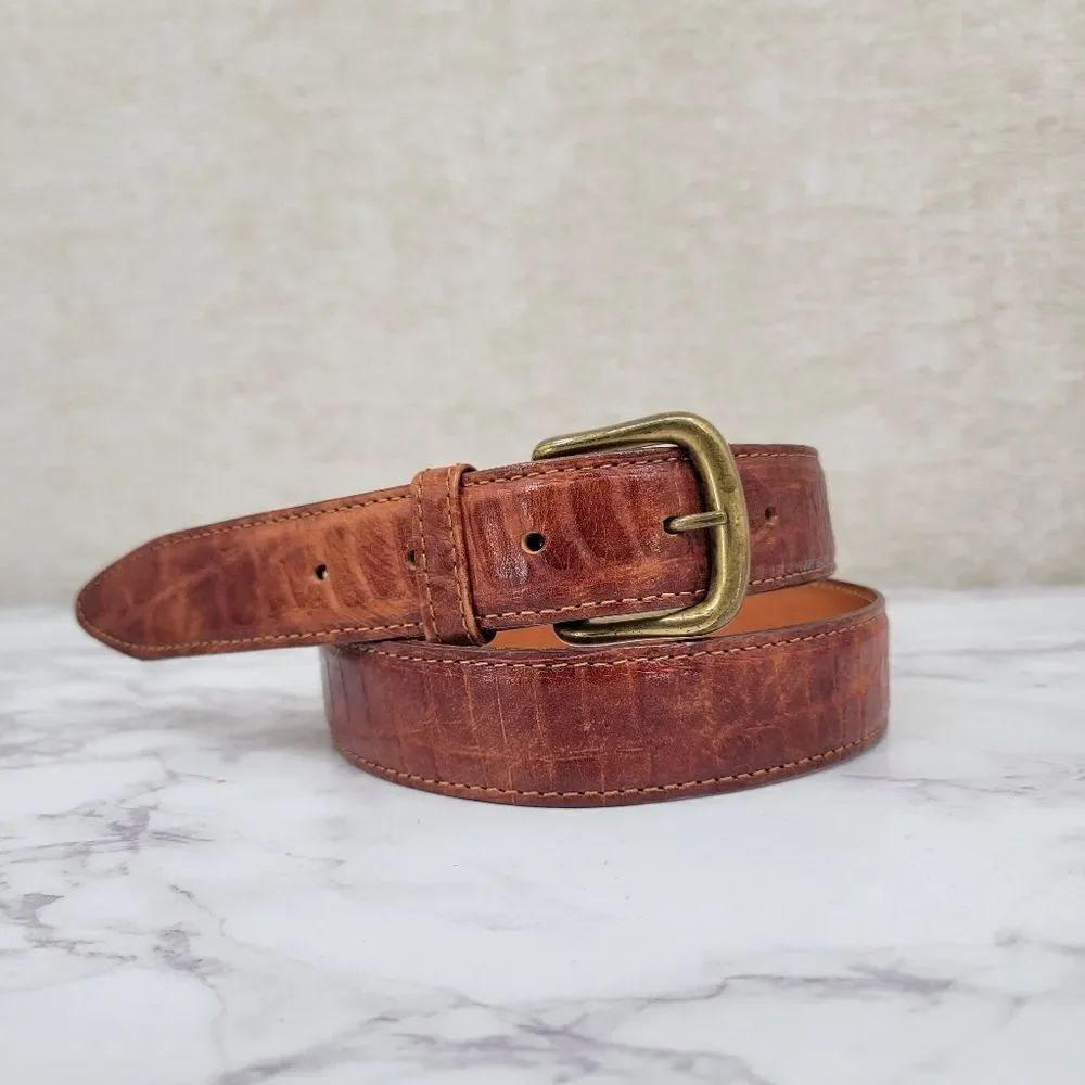 Gap Rich Orangey Brown Leather Belt With Gold Toned Buckle Women's Medium